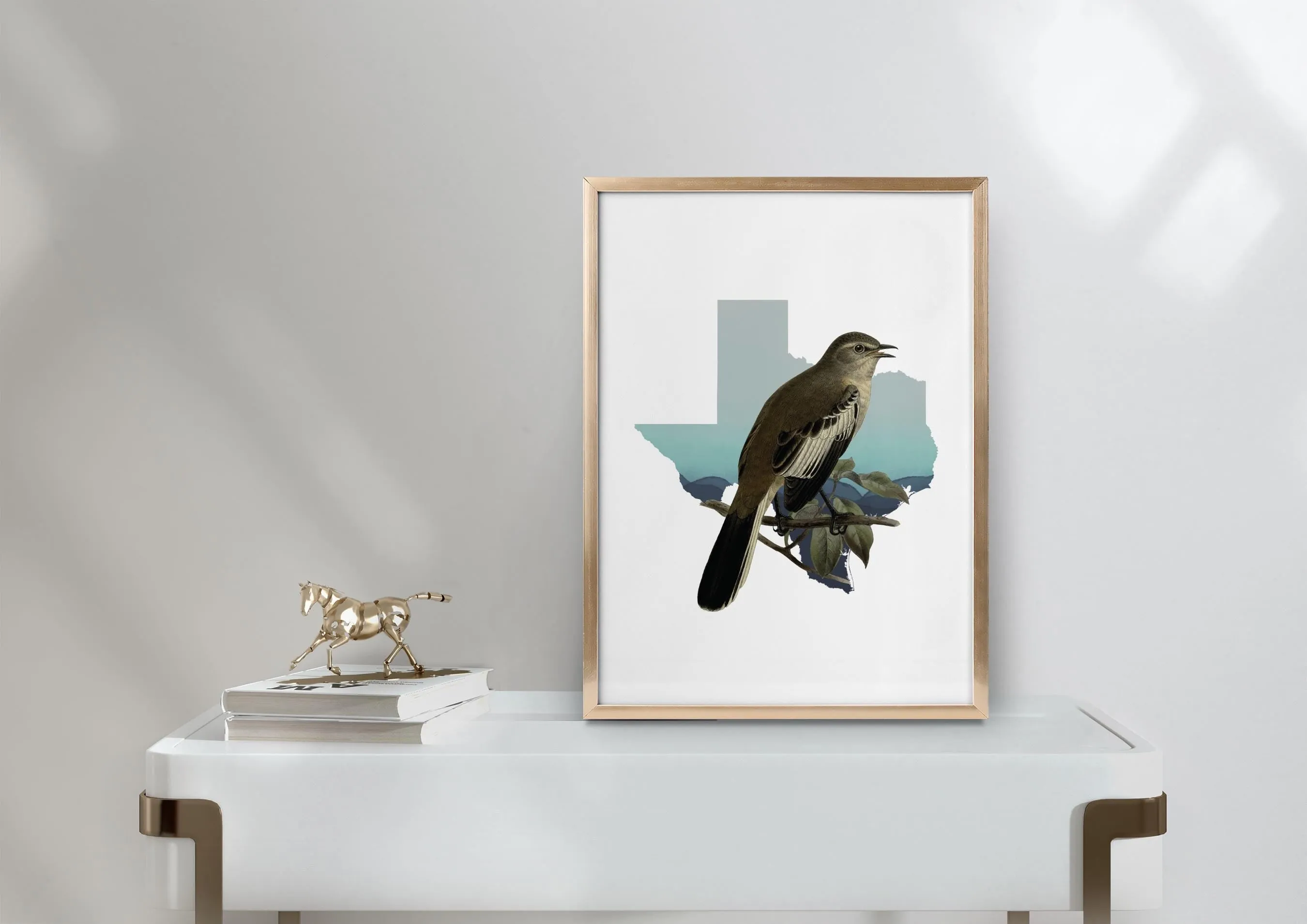 Bird Art | Texas Mockingbird Wall Art Print | Framed Texas Home Decor | Unique Gift for Bird Lover | Nature Wall Decor