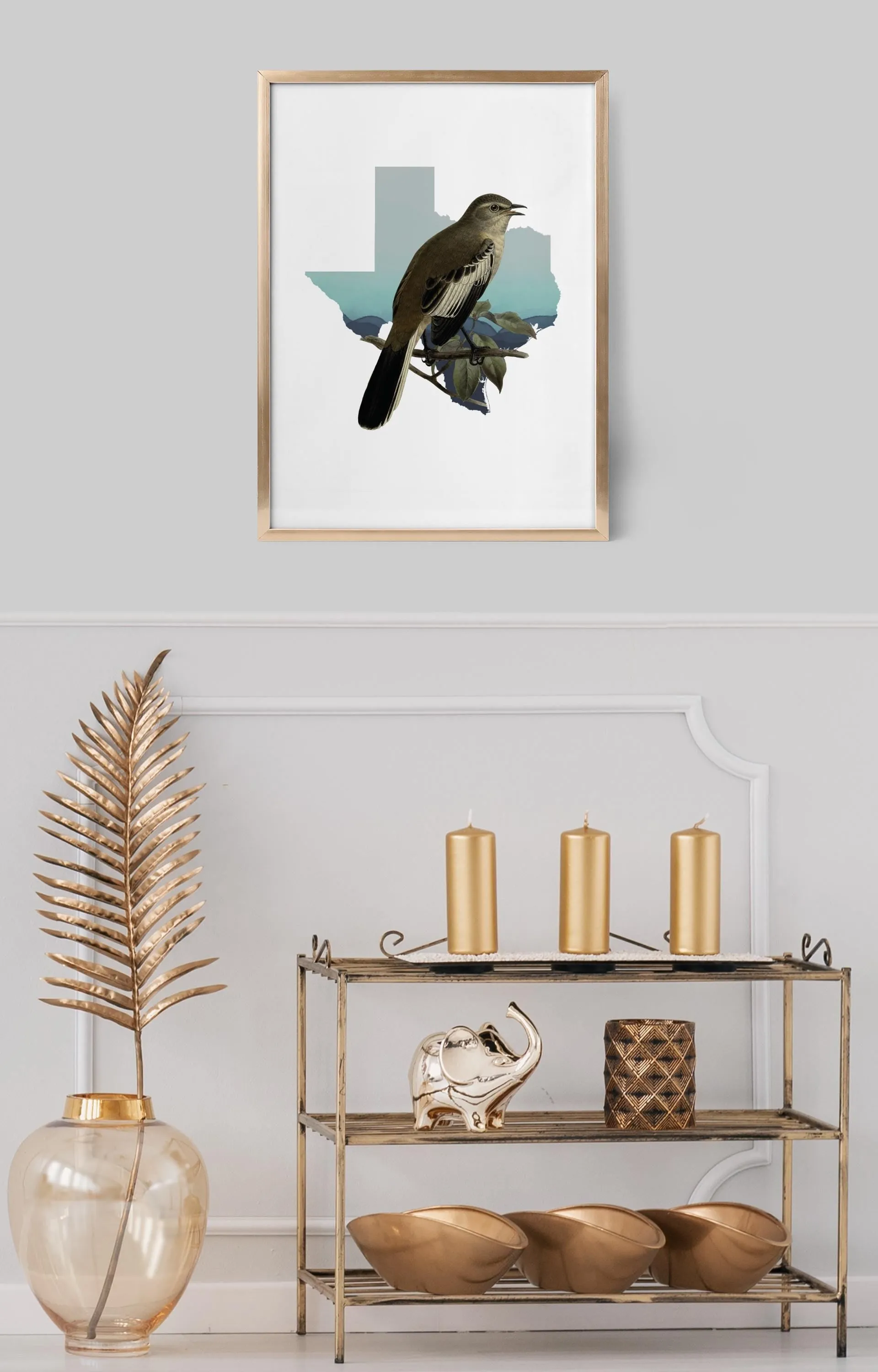 Bird Art | Texas Mockingbird Wall Art Print | Framed Texas Home Decor | Unique Gift for Bird Lover | Nature Wall Decor