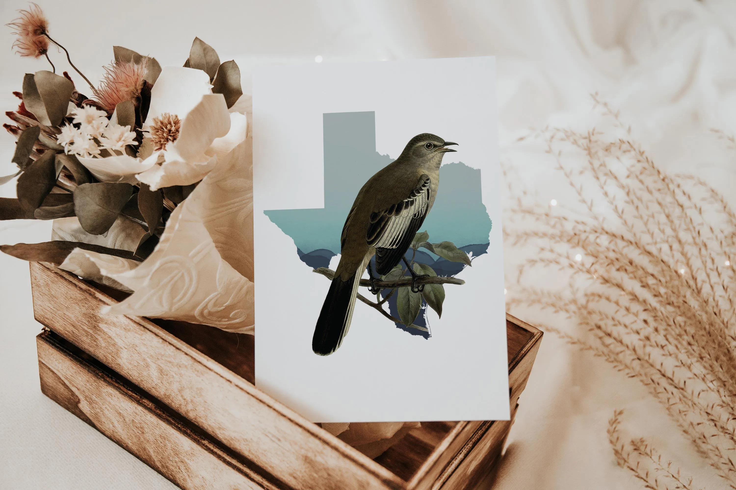Bird Art | Texas Mockingbird Wall Art Print | Framed Texas Home Decor | Unique Gift for Bird Lover | Nature Wall Decor