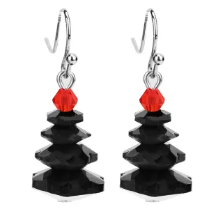 Black & Red Crystal Abstract Tree Drop Earrings