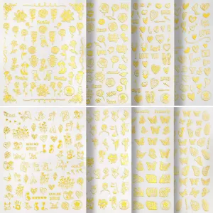 Black Nail Stickers Self-Adhesive - 8 Sheets 3D Designer Nail Art Decals for Acrylic Nail Supplies or DIY Nail Art Decorations