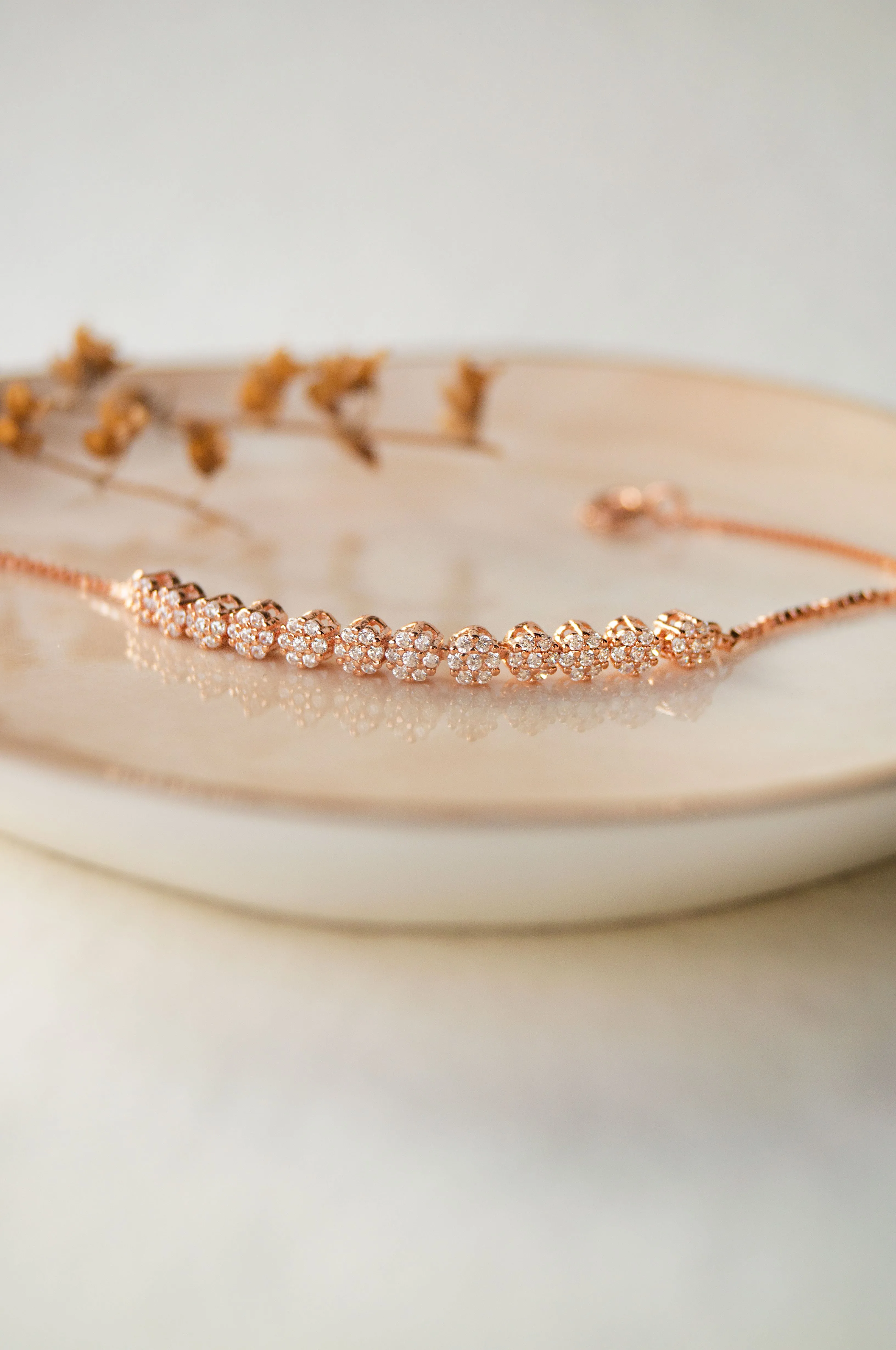 Blinging Clusters Rose Gold Plated Sterling Silver Chain Bracelet