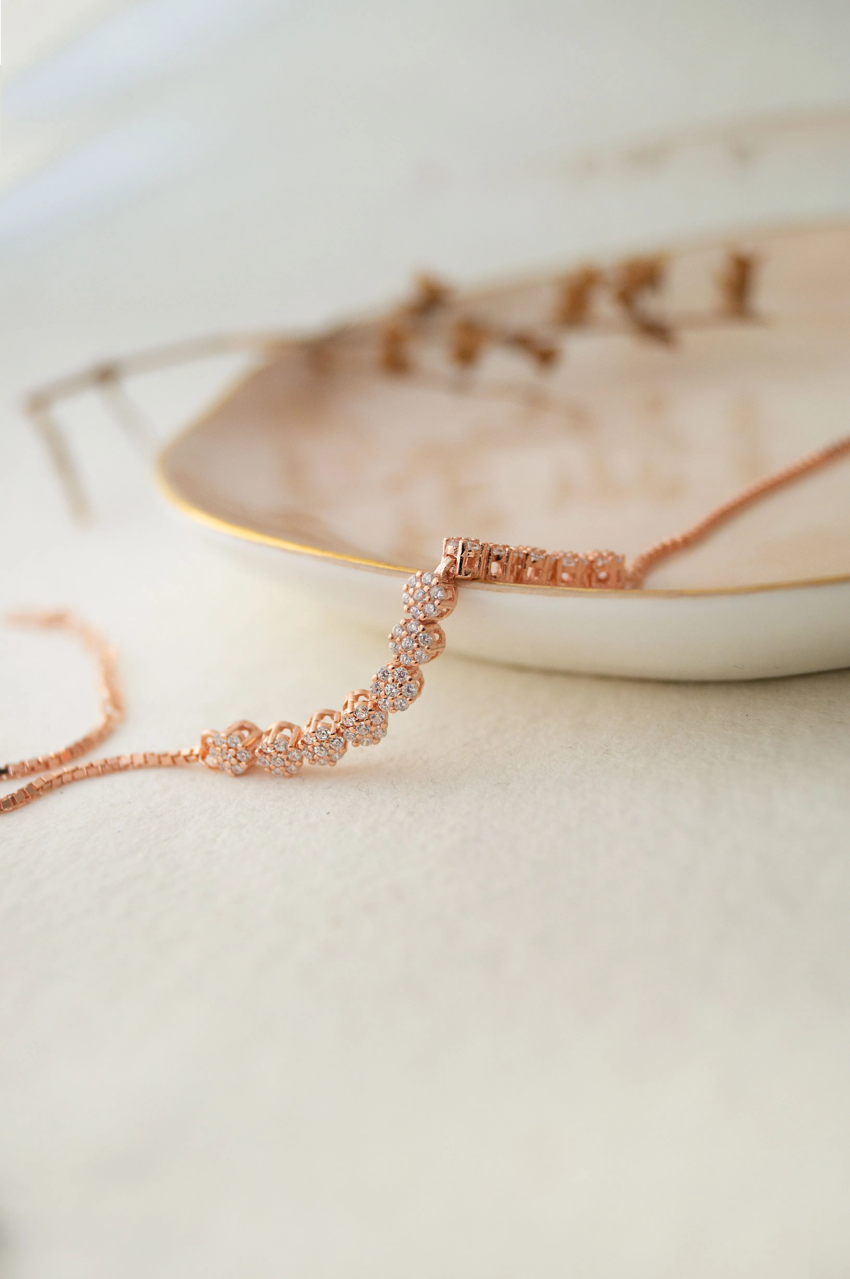 Blinging Clusters Rose Gold Plated Sterling Silver Chain Bracelet