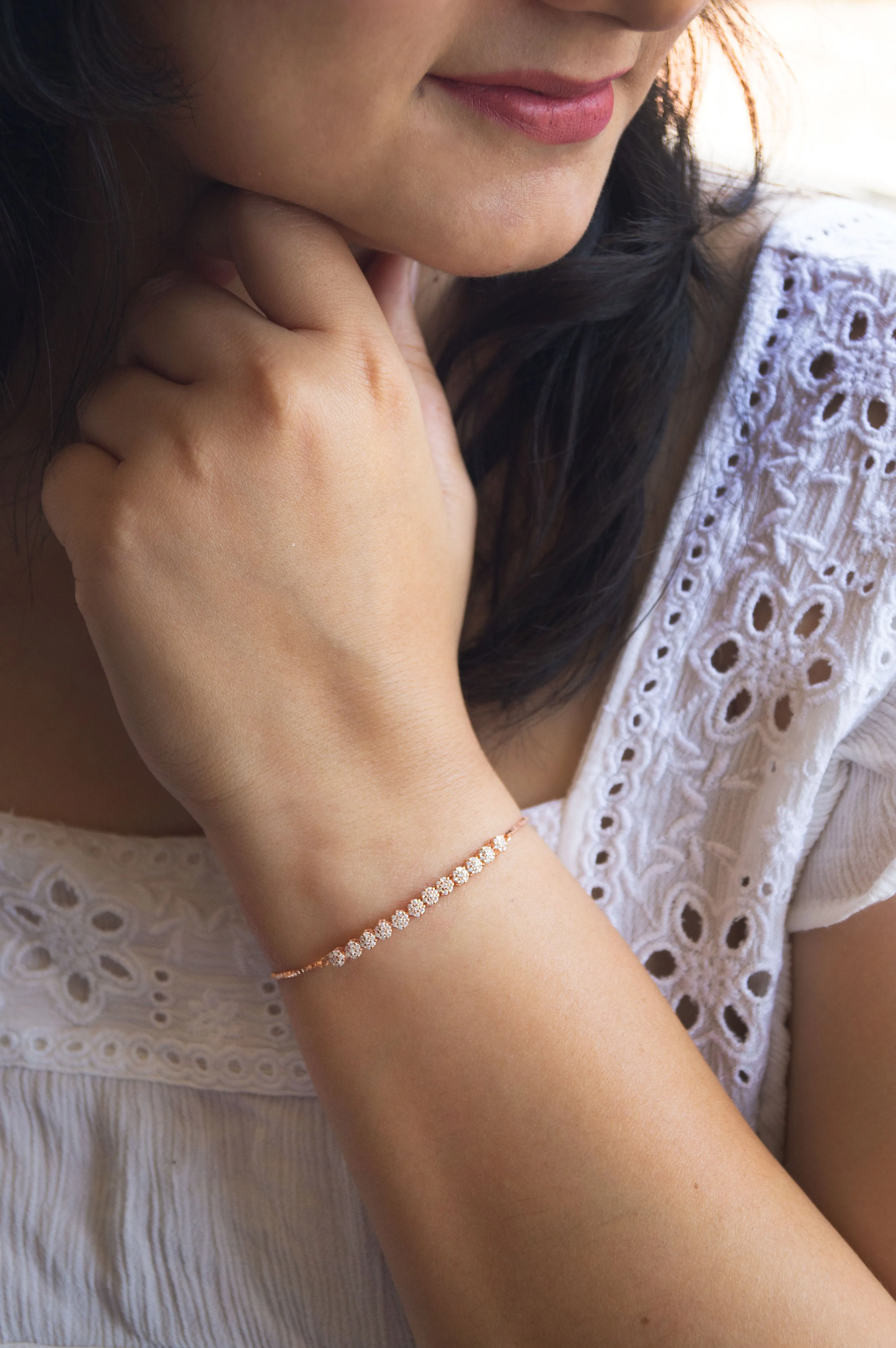 Blinging Clusters Rose Gold Plated Sterling Silver Chain Bracelet