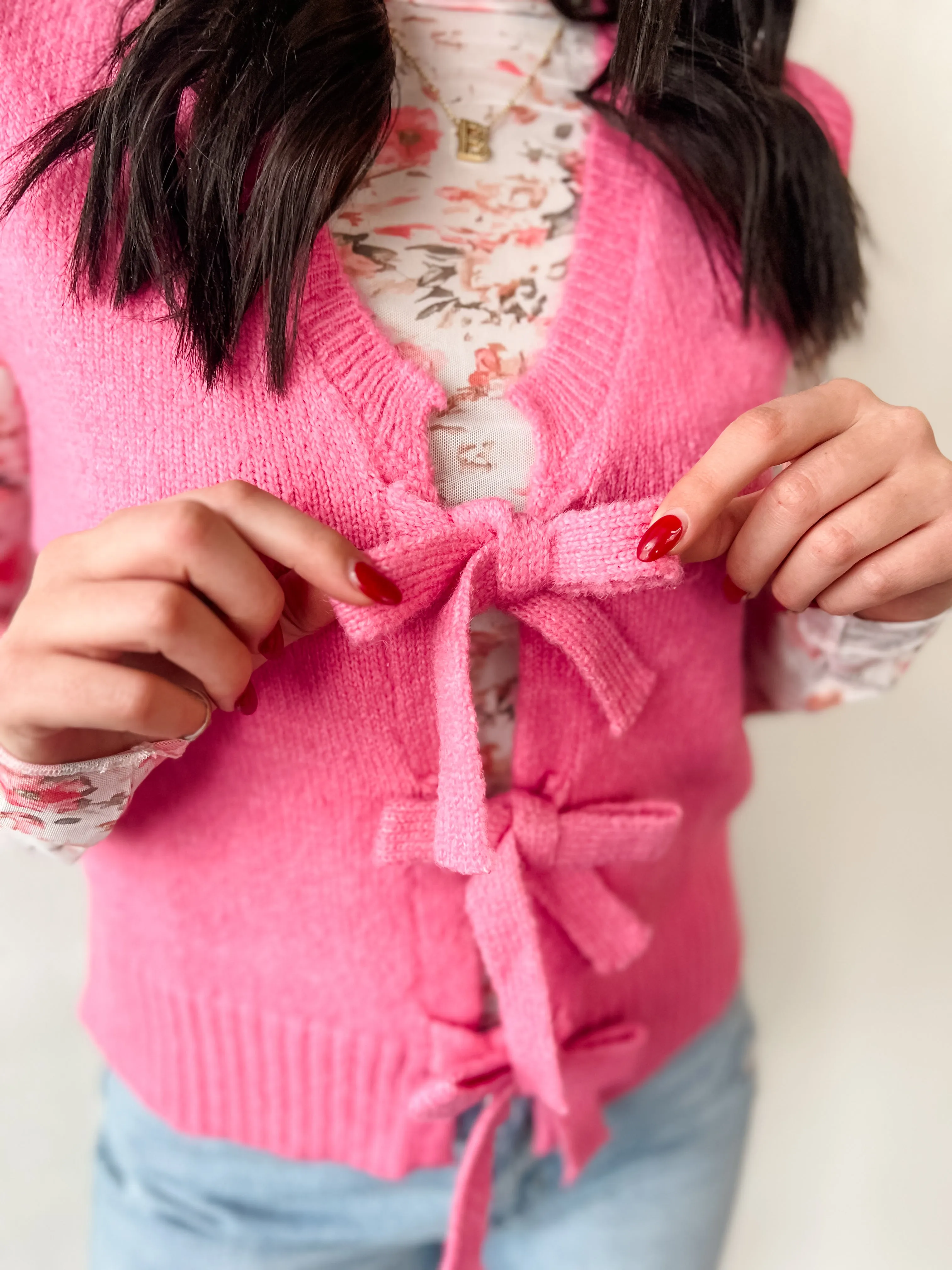 Bow of My Heart Sweater Vest - Pink