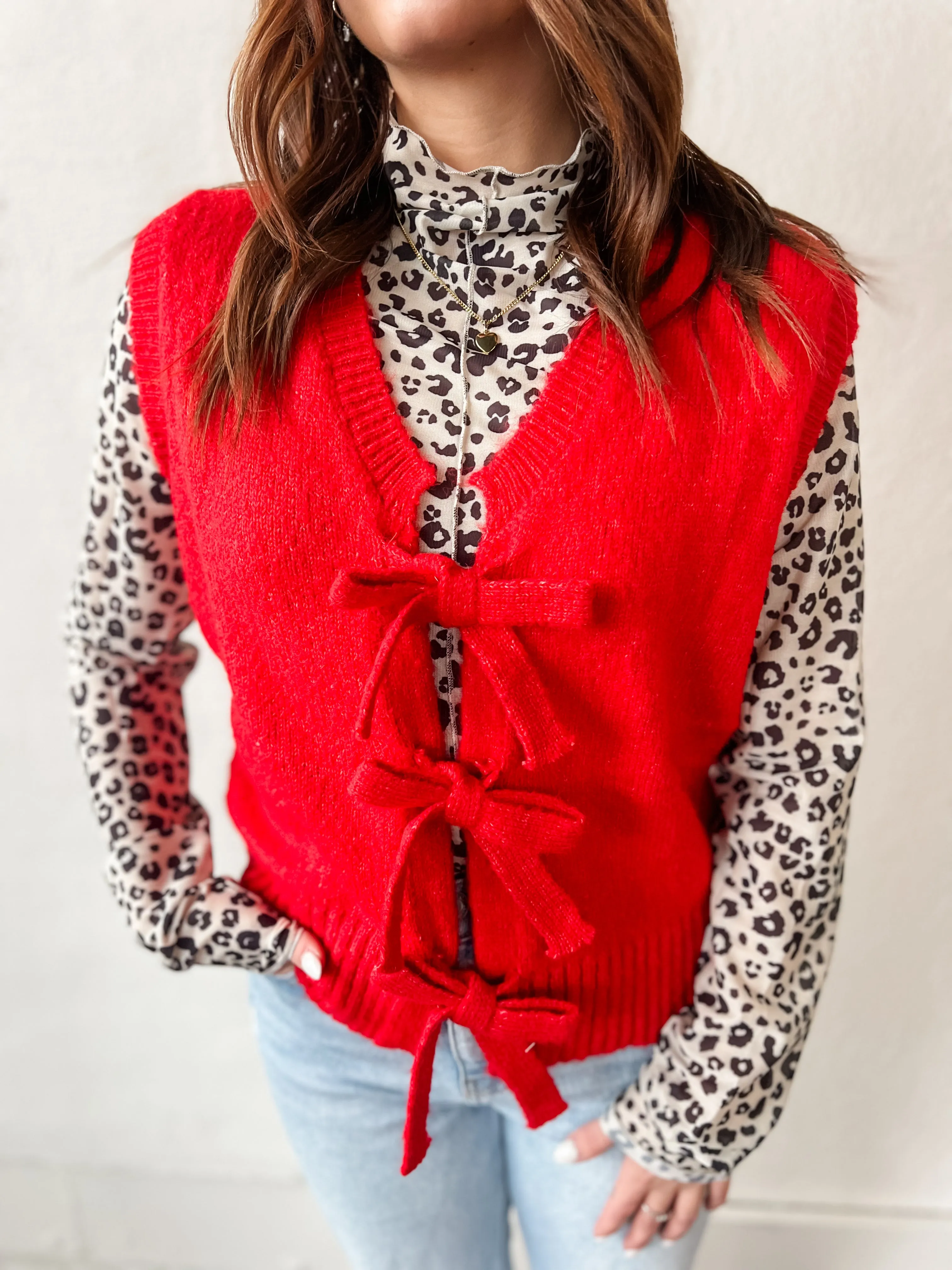 Bow of My Heart Sweater Vest - Red