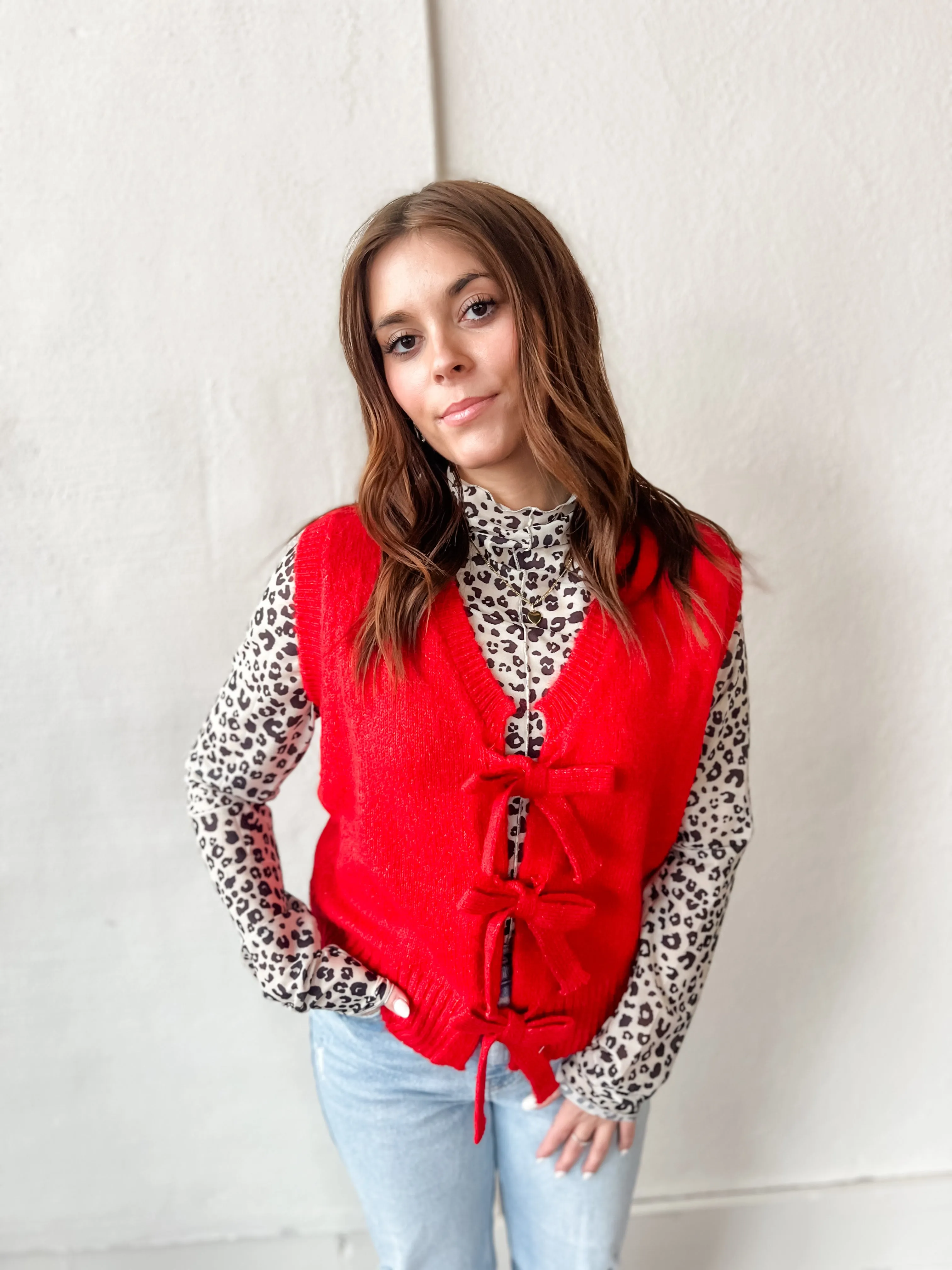 Bow of My Heart Sweater Vest - Red