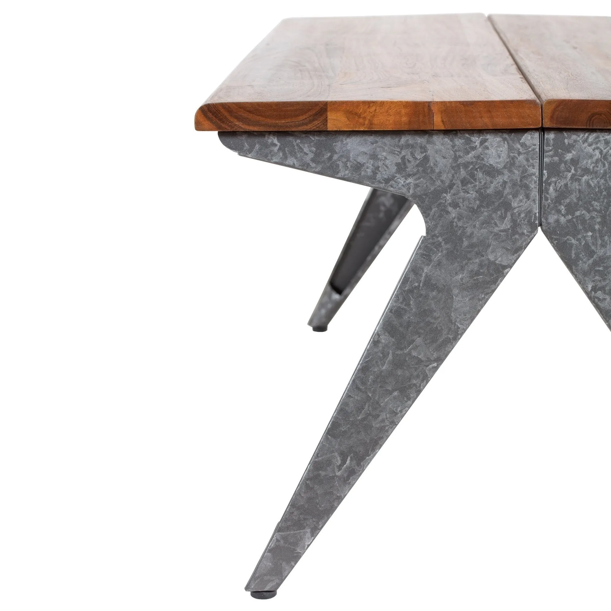 Brand new Industrial Rustic Farmhouse Coffee Table with Hand moulded metal bends, solid, 100% acacia wood top and galvanized metal sheet base! Classic. Elegant. Charming. The coffee table elevates your home décor. Retails $383 