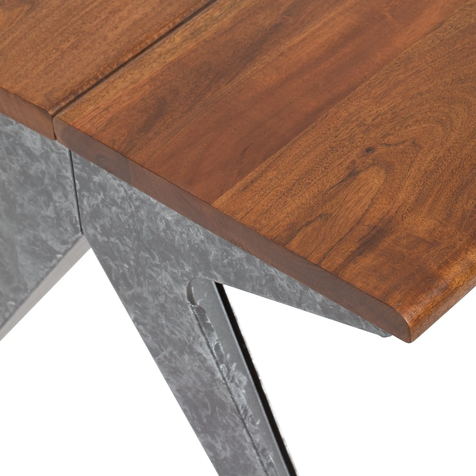 Brand new Industrial Rustic Farmhouse Coffee Table with Hand moulded metal bends, solid, 100% acacia wood top and galvanized metal sheet base! Classic. Elegant. Charming. The coffee table elevates your home décor. Retails $383 