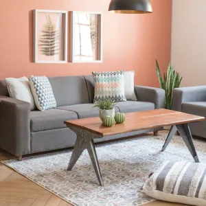Brand new Industrial Rustic Farmhouse Coffee Table with Hand moulded metal bends, solid, 100% acacia wood top and galvanized metal sheet base! Classic. Elegant. Charming. The coffee table elevates your home décor. Retails $383 
