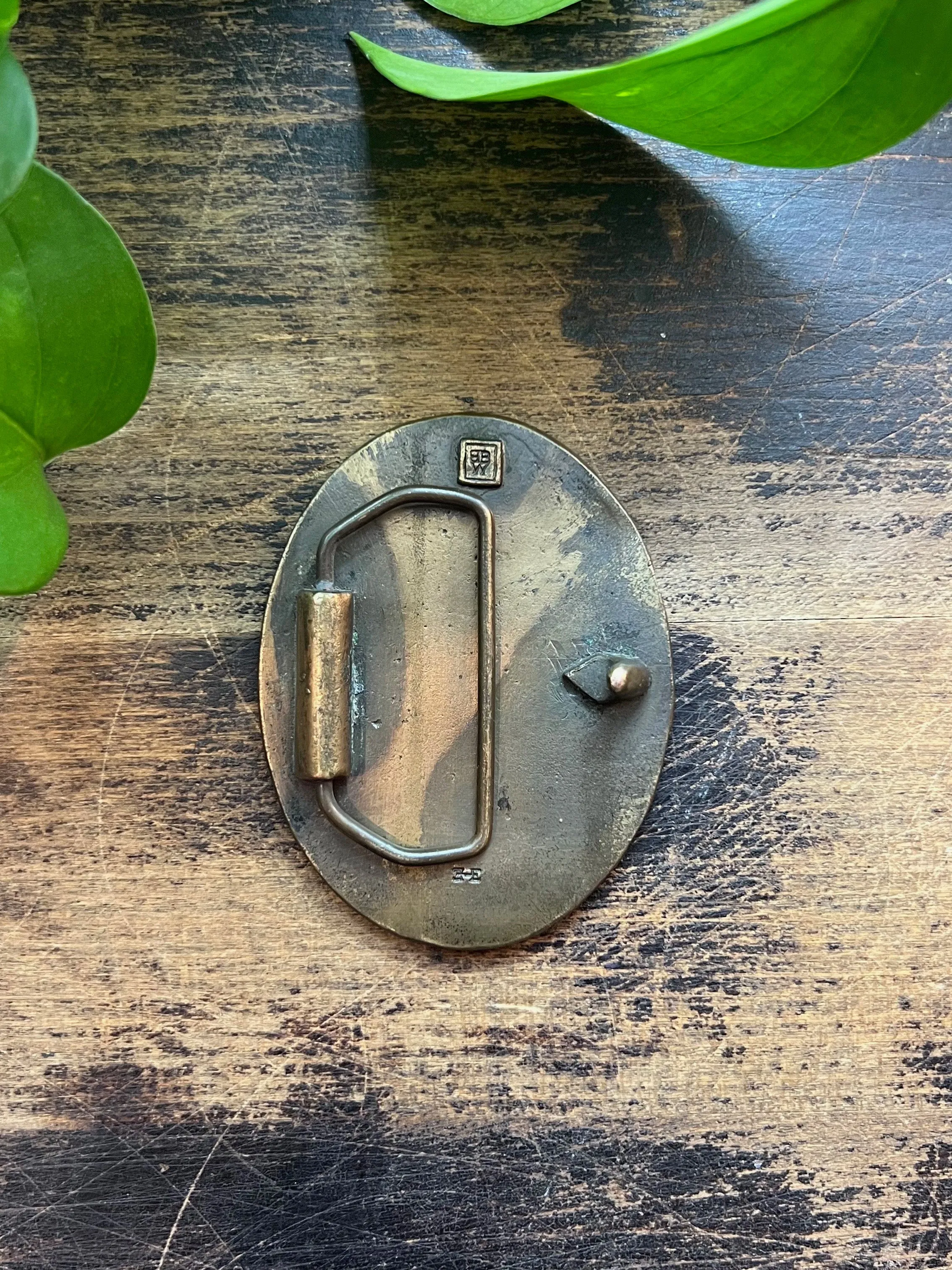 BUCKLE UP 1970's Solid Brass "Peace" Scene Belt Buckle
