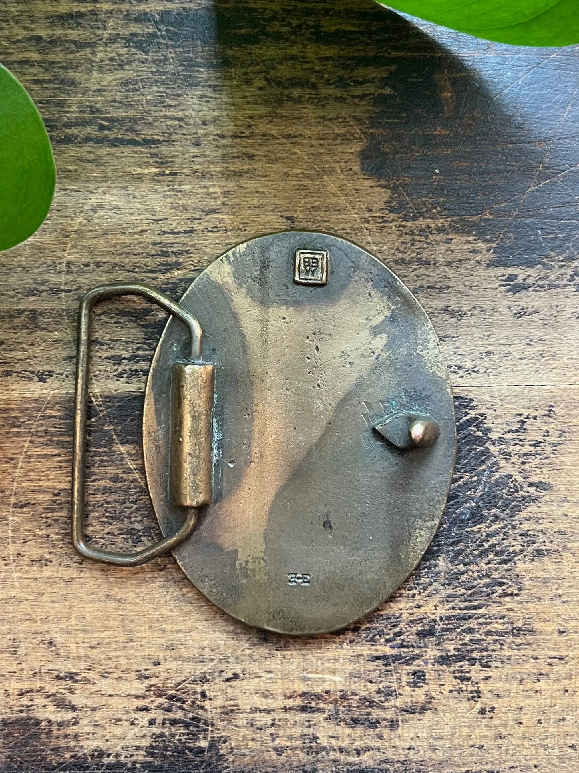 BUCKLE UP 1970's Solid Brass "Peace" Scene Belt Buckle