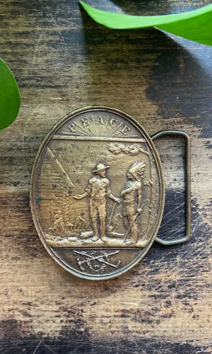 BUCKLE UP 1970's Solid Brass "Peace" Scene Belt Buckle