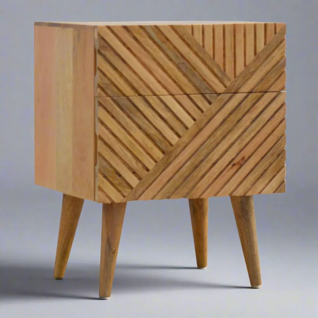 BURCOTE Carved Solid Wood Bedside Table