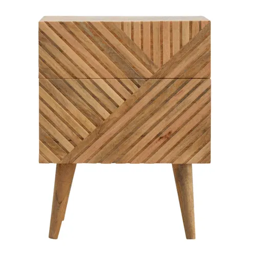 BURCOTE Carved Solid Wood Bedside Table