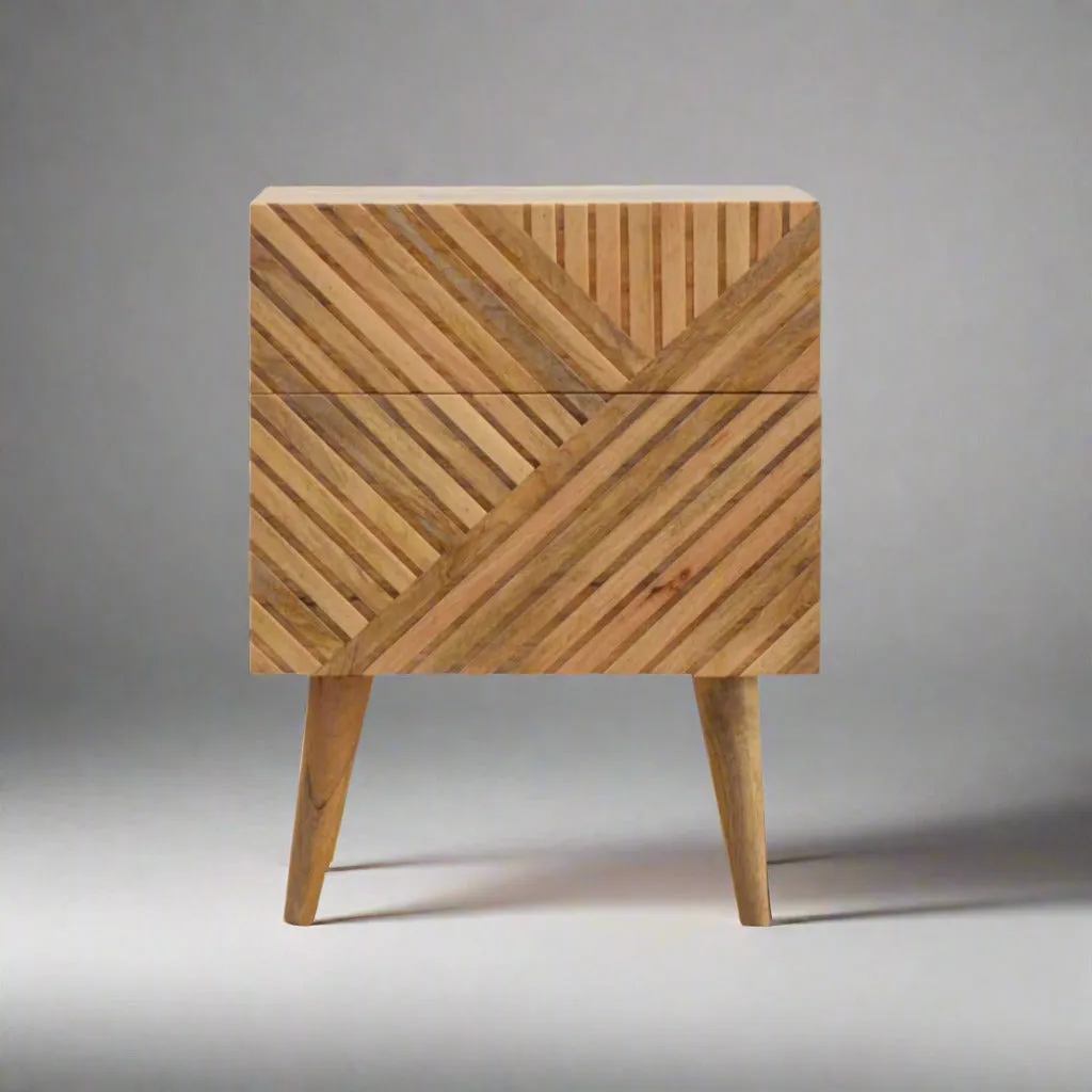 BURCOTE Carved Solid Wood Bedside Table