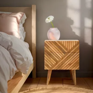 BURCOTE Carved Solid Wood Bedside Table