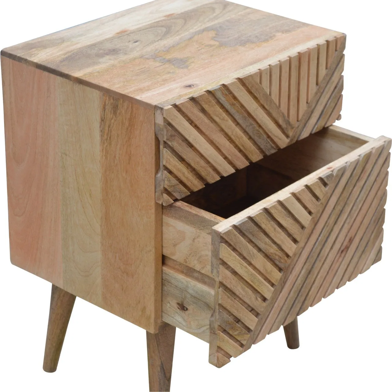BURCOTE Carved Solid Wood Bedside Table
