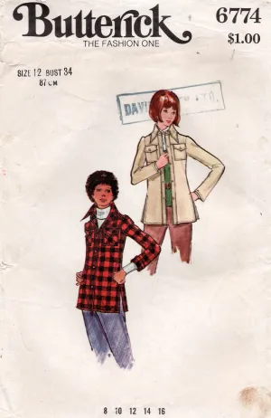 Butterick 6774 Womens Wide Collared Shirt Jacket 1970s Vintage Sewing Pattern Size 12 UNCUT Factory Folded