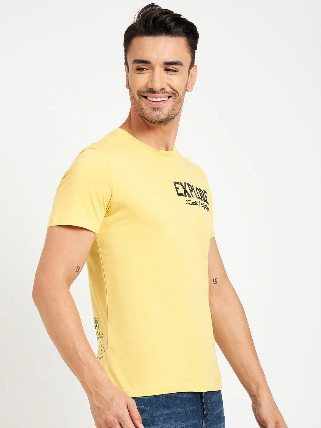Camla Barcelona Typography Yellow Regular T-Shirt