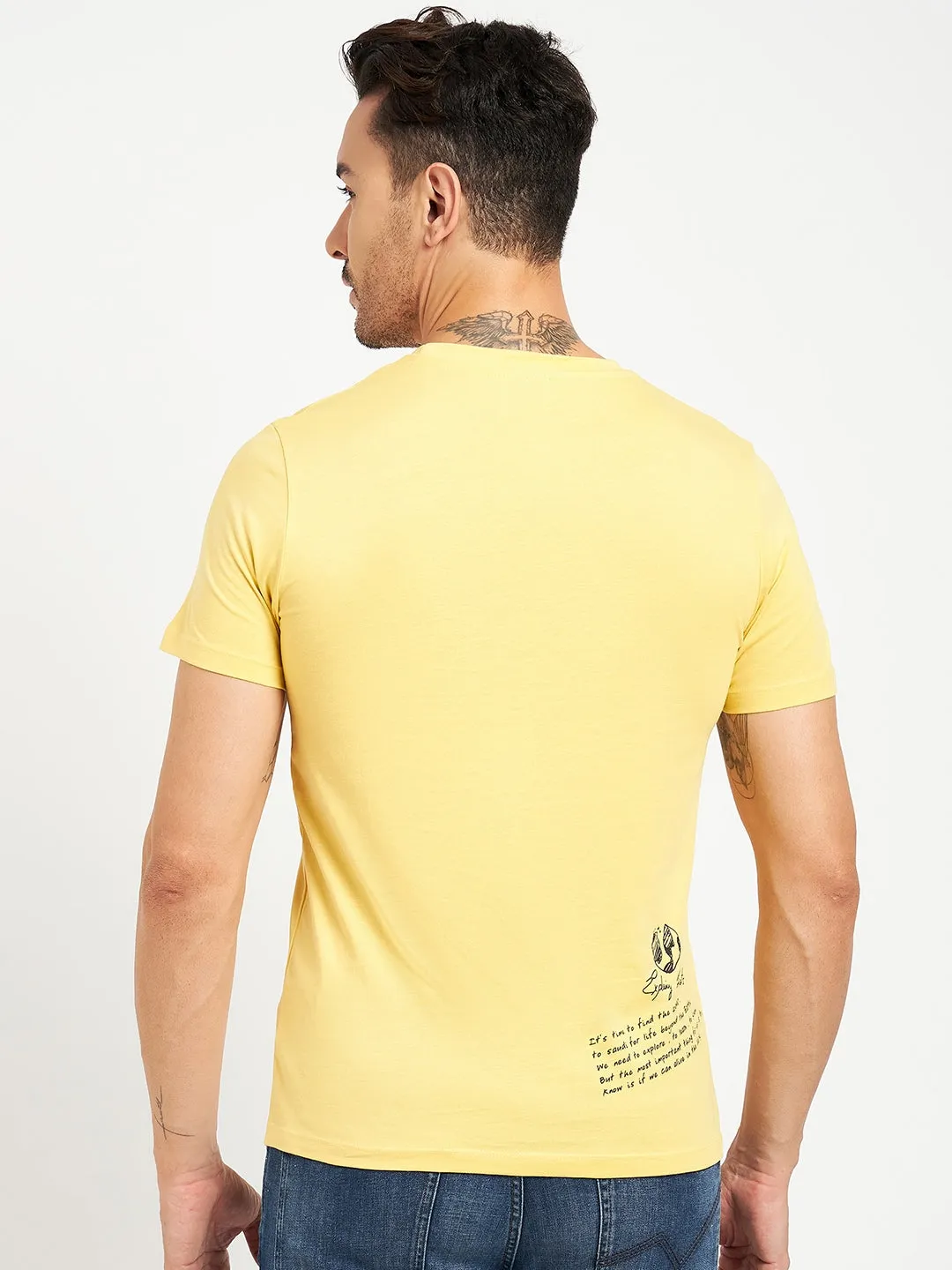Camla Barcelona Typography Yellow Regular T-Shirt