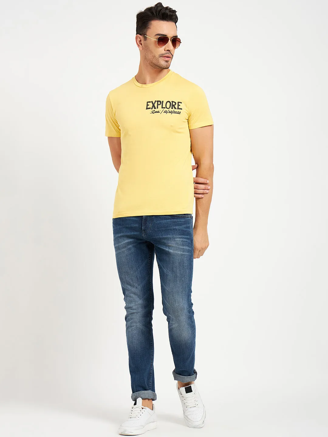 Camla Barcelona Typography Yellow Regular T-Shirt