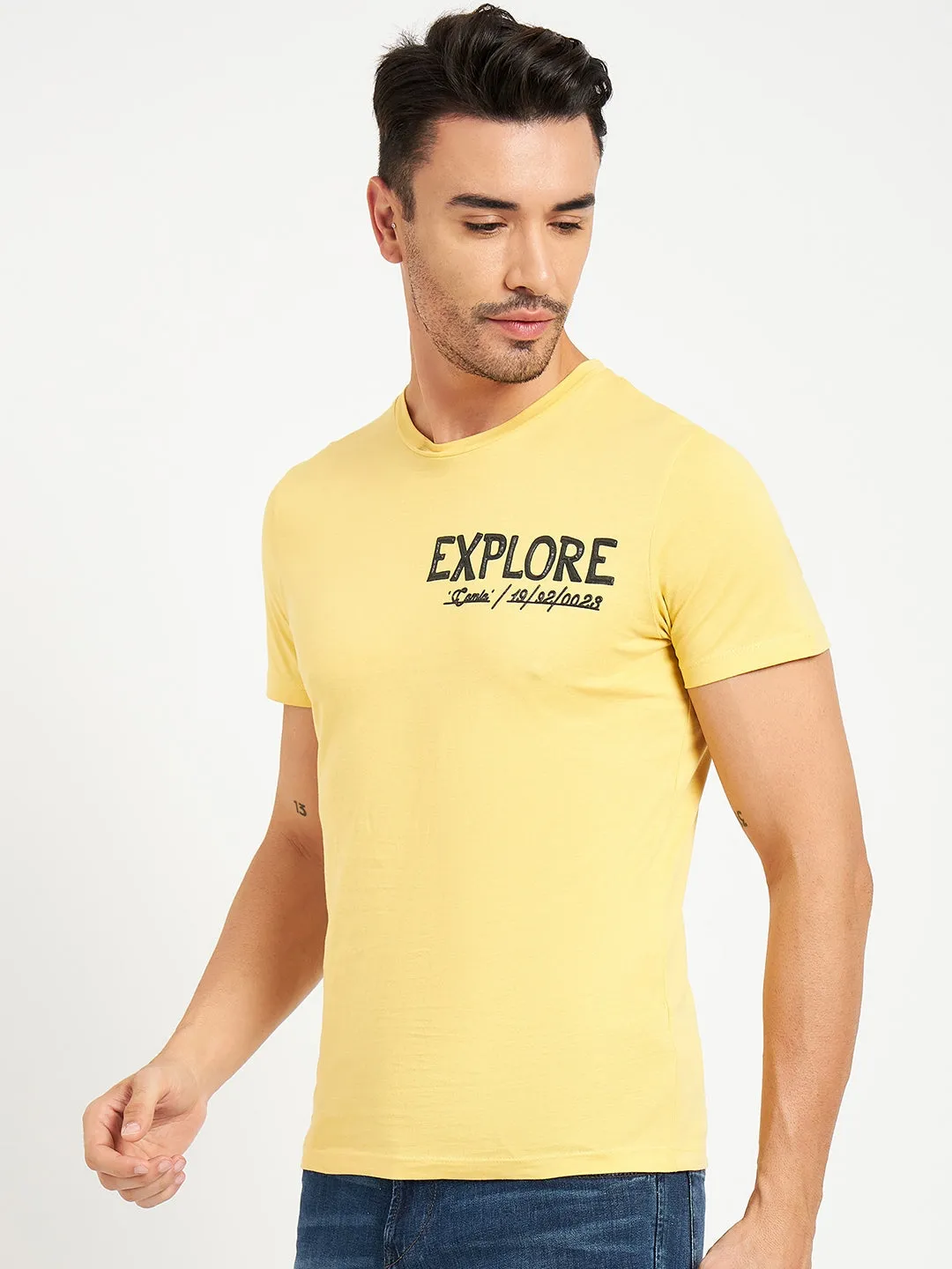 Camla Barcelona Typography Yellow Regular T-Shirt