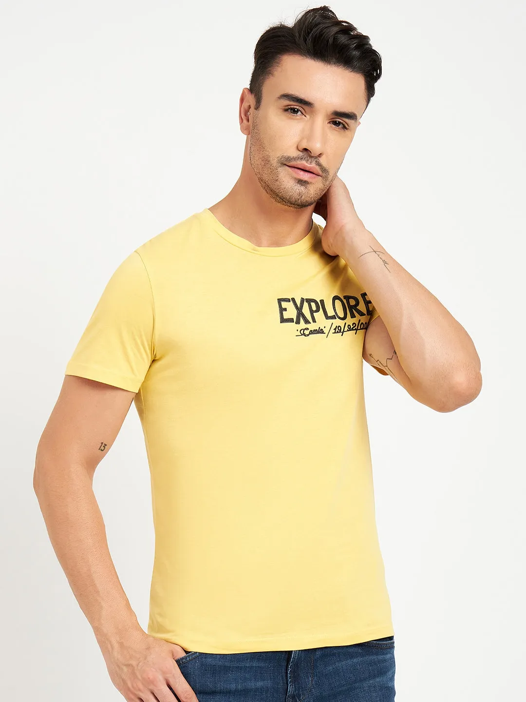 Camla Barcelona Typography Yellow Regular T-Shirt
