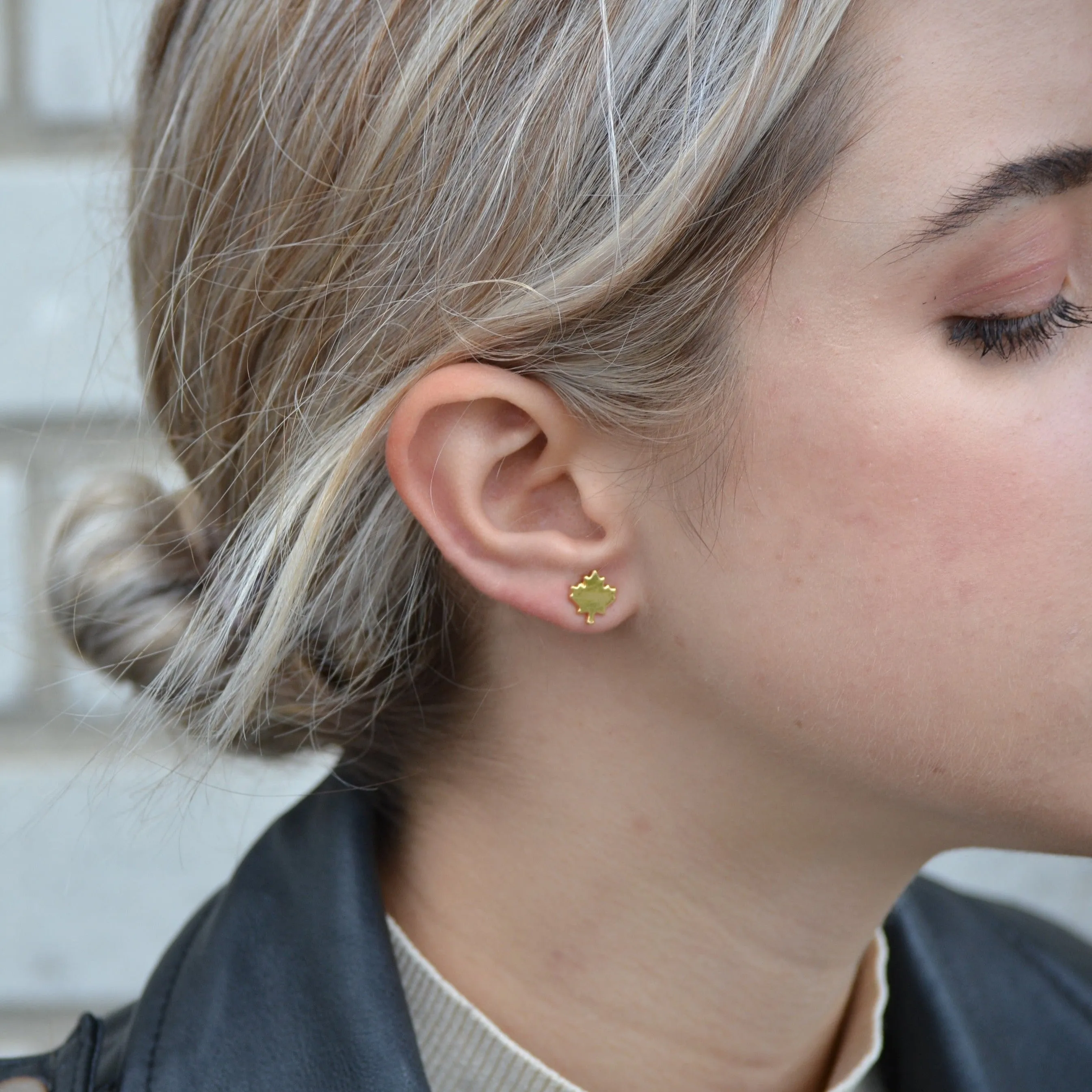 Canada Day Maple Leaf Studs in Gold