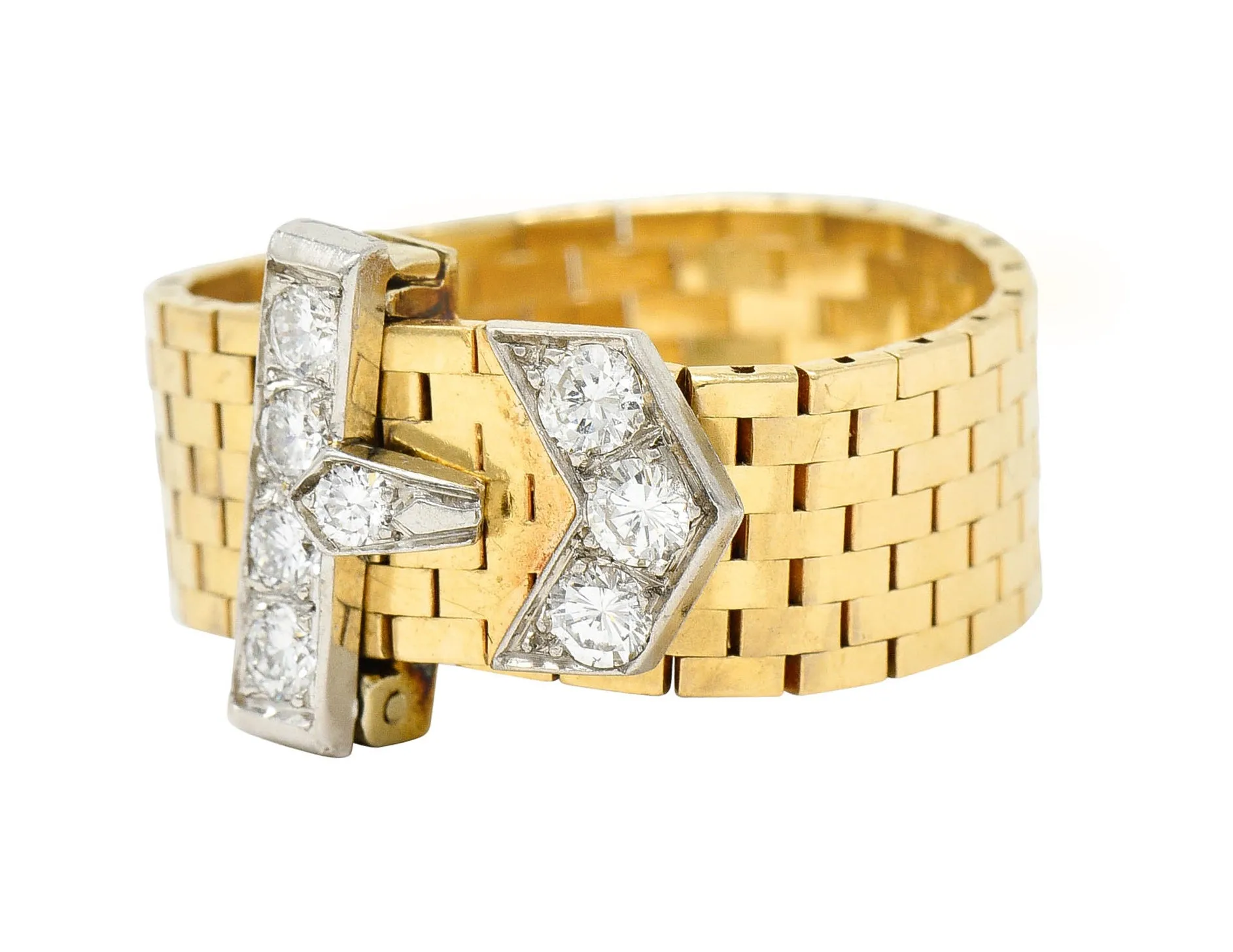 Cartier Diamond 14 Karat Two-Tone Gold Buckle Ring