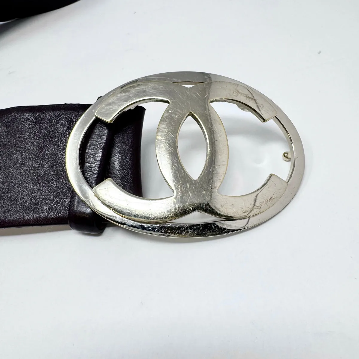 Chanel Brown 2" Wide Leather Belt with Gold-tone Interlocking CC Buckle