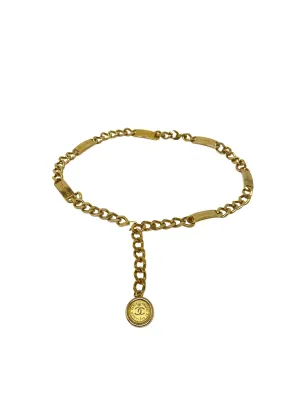 Chanel Size S Gold Vintage Logo Nameplate & Medallion Chain Link Belt