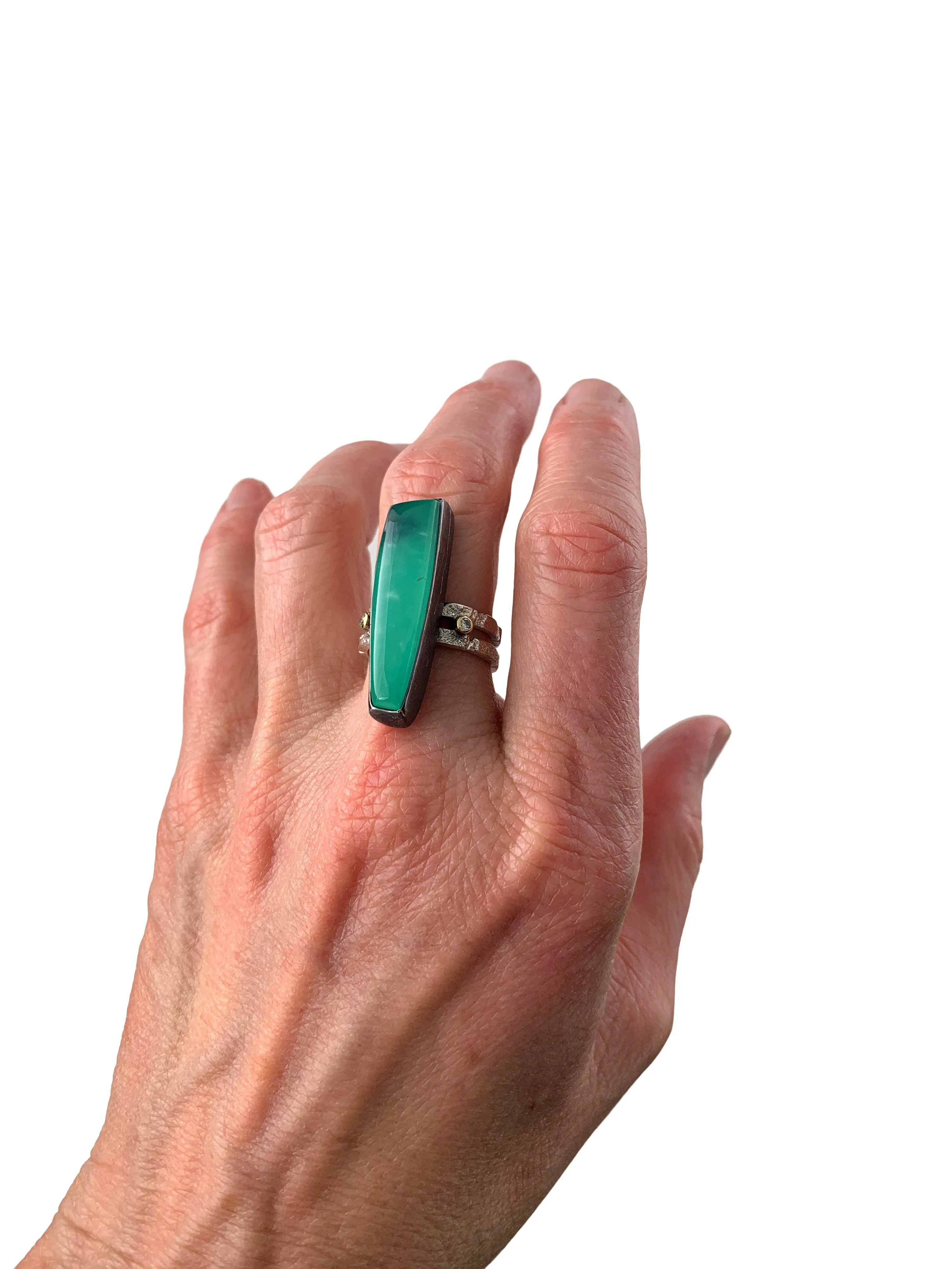 Chrysoprase Double-Band Ring