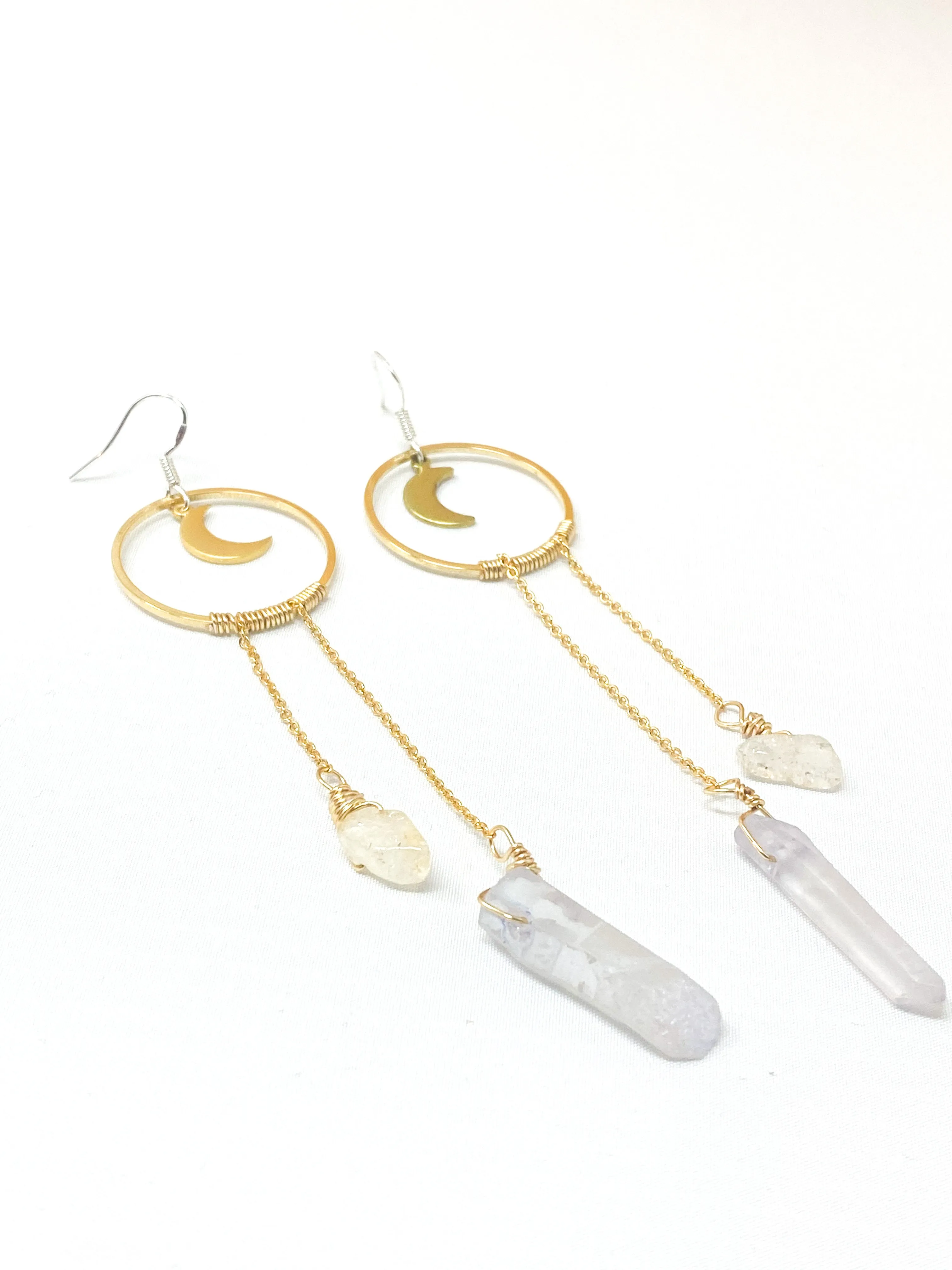 Clarity Citrine & Quartz Dangles- 14k Earring Hooks.