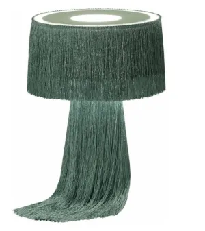 Collata Cotton Tasseled and Textured Table Lamp in Emerald