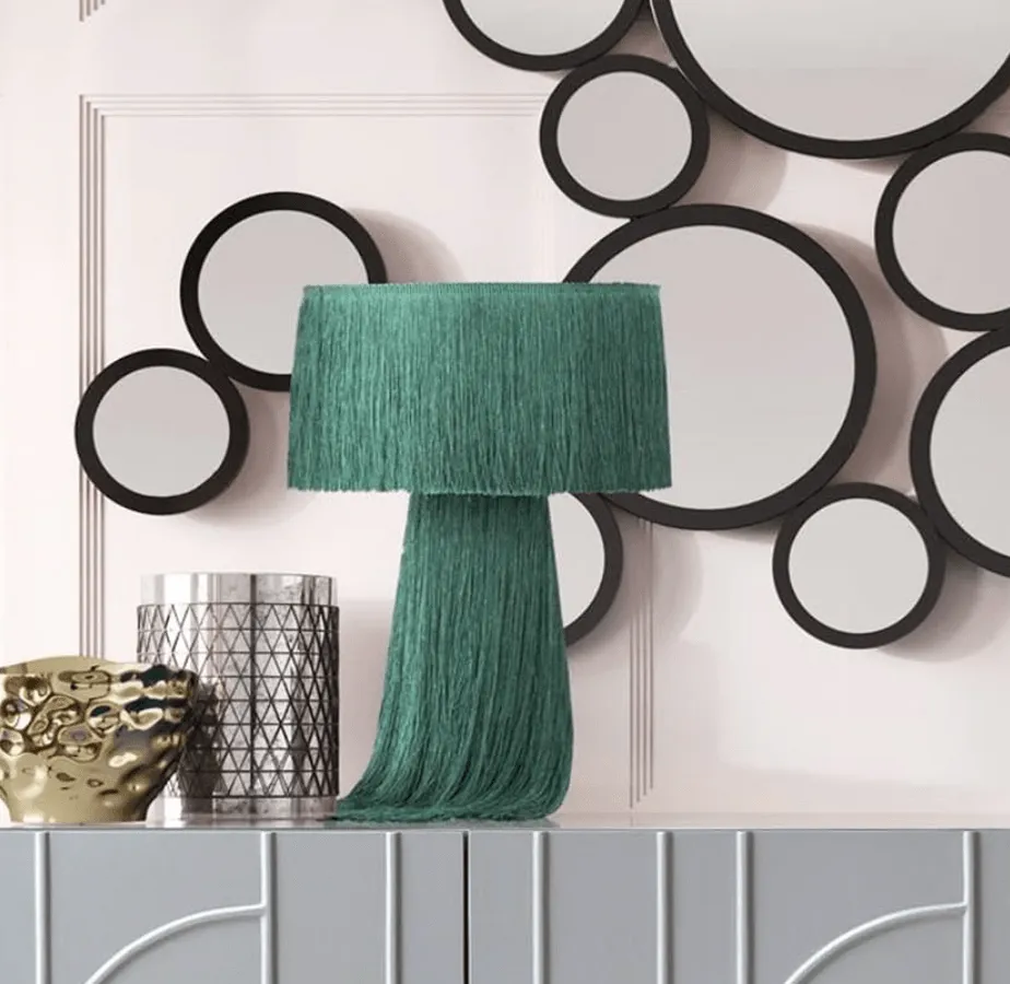 Collata Cotton Tasseled and Textured Table Lamp in Emerald