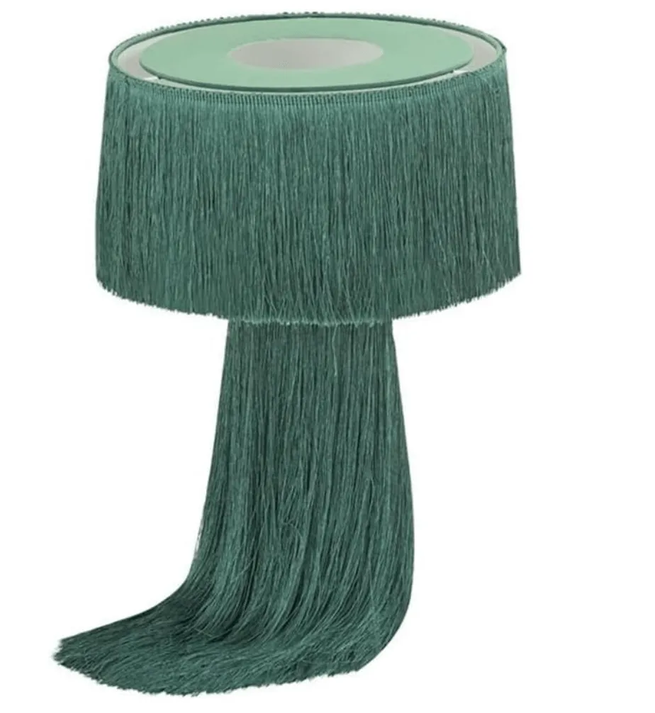 Collata Cotton Tasseled and Textured Table Lamp in Emerald