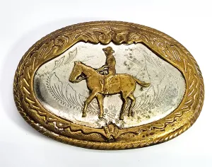 Comstock German Silver Rodeo cowboy horse vintage belt buckle