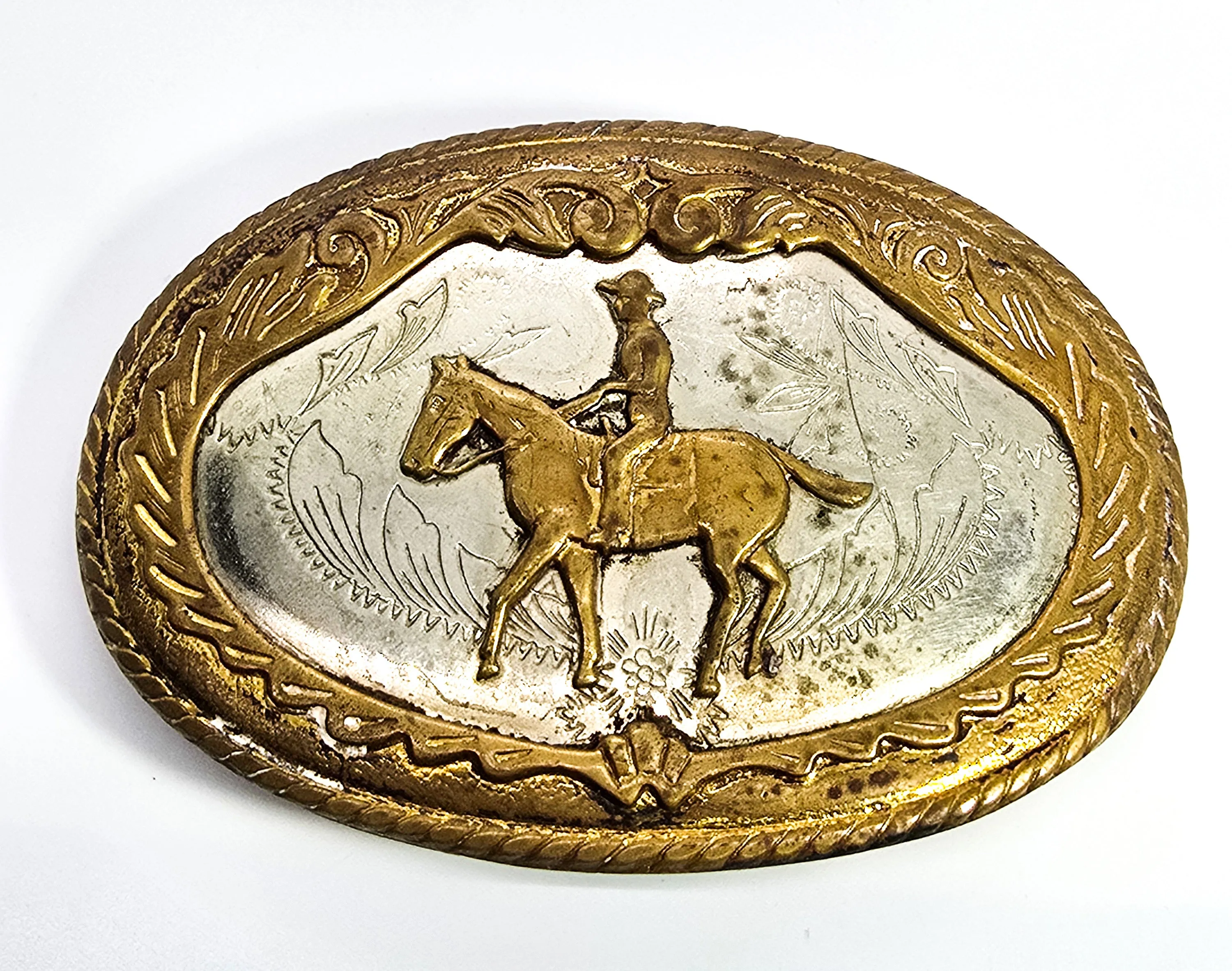 Comstock German Silver Rodeo cowboy horse vintage belt buckle