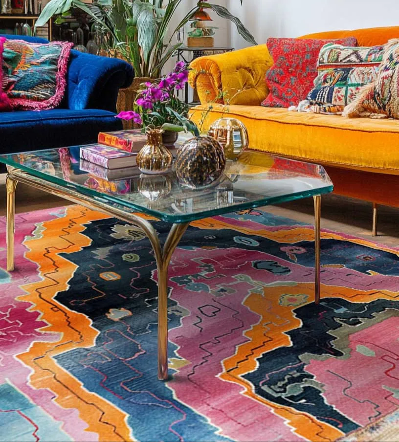 Contemporary Prismatic Peaks Hand Knotted Rug