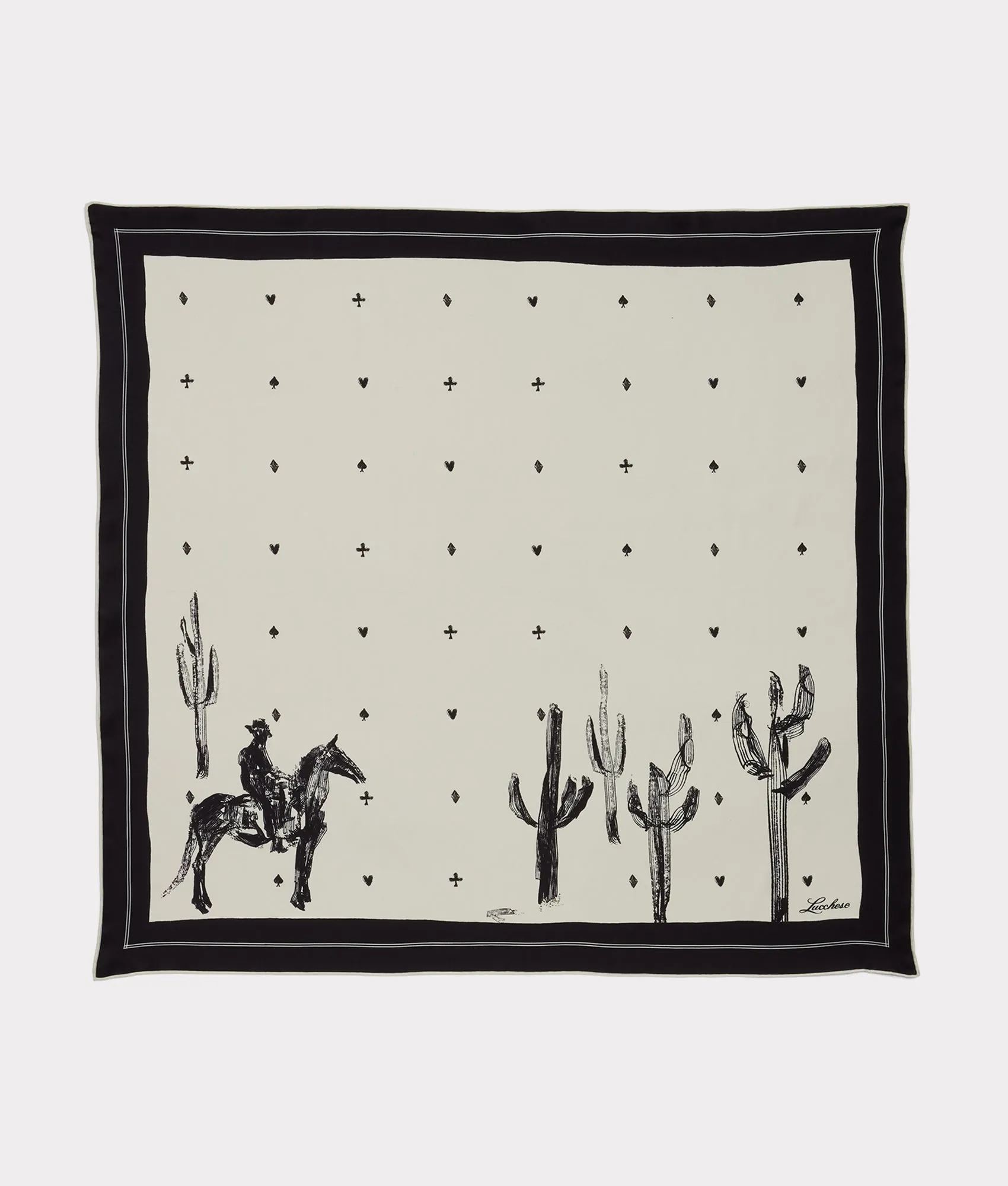 Cowboy Sketch Silk Scarf :: White/Black
