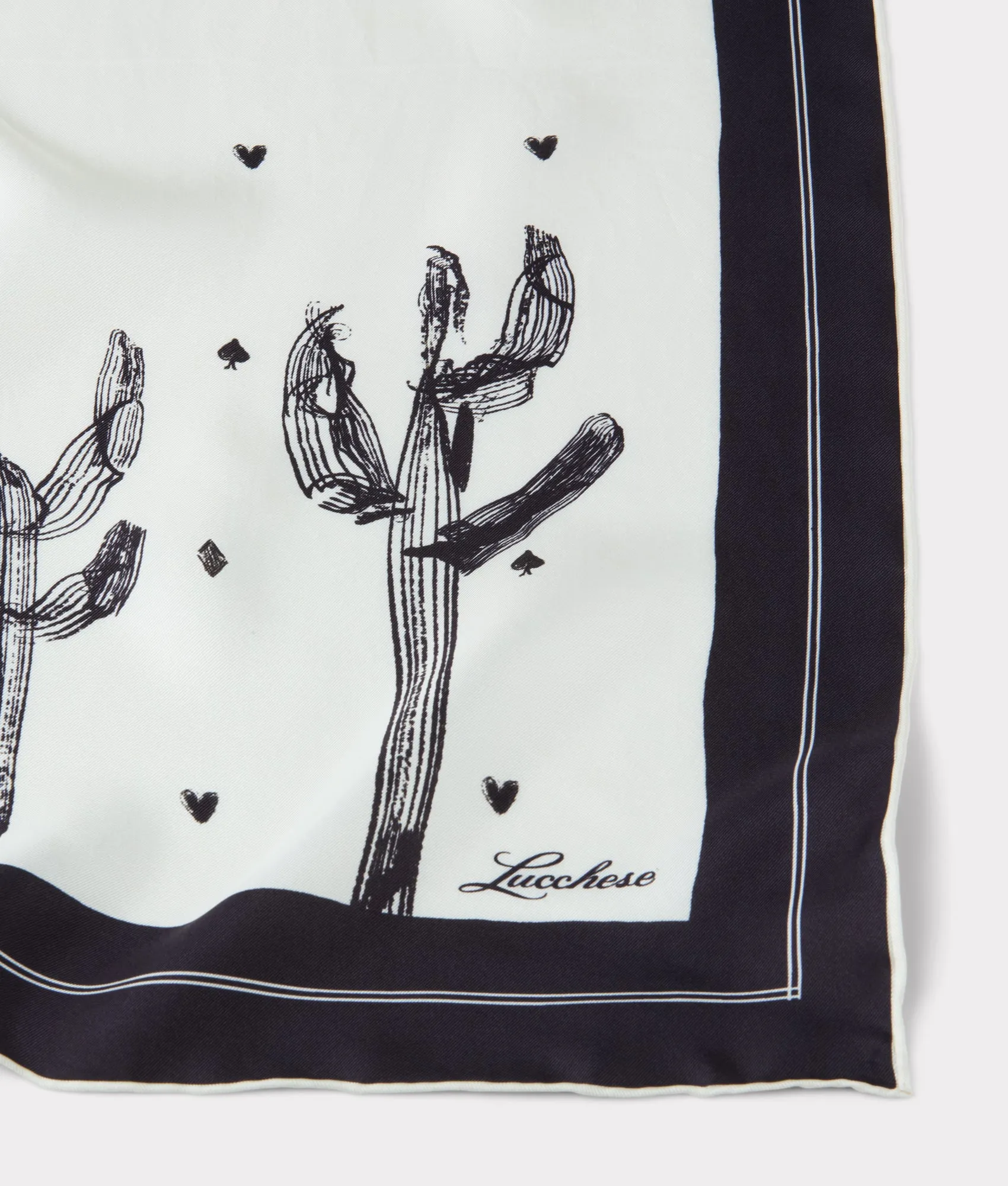 Cowboy Sketch Silk Scarf :: White/Black