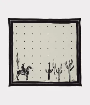 Cowboy Sketch Silk Scarf :: White/Black