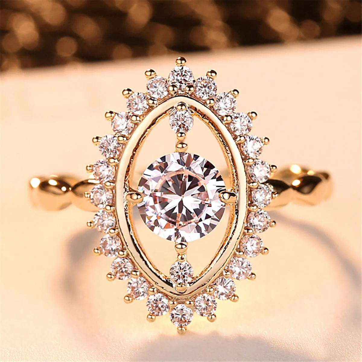 Cubic Zirconia & 18K Gold-Plated Eye Ring