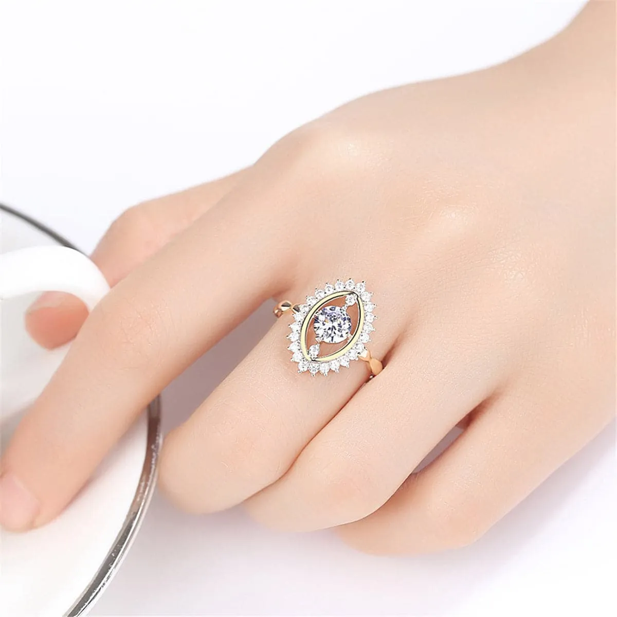Cubic Zirconia & 18K Gold-Plated Eye Ring