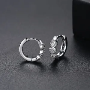 Cubic Zirconia & Silver-Plated Round Huggie Earrings