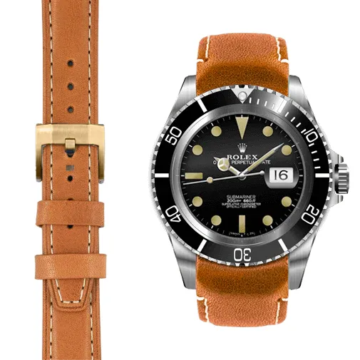 Curved End Leather Strap for Rolex Submariner Date with Tang Buckle