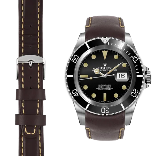 Curved End Leather Strap for Rolex Submariner Date with Tang Buckle