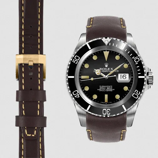 Curved End Leather Strap for Rolex Submariner Date with Tang Buckle