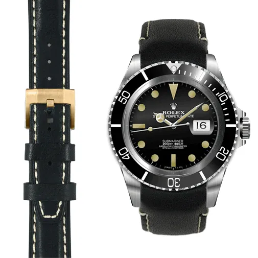 Curved End Leather Strap for Rolex Submariner Date with Tang Buckle